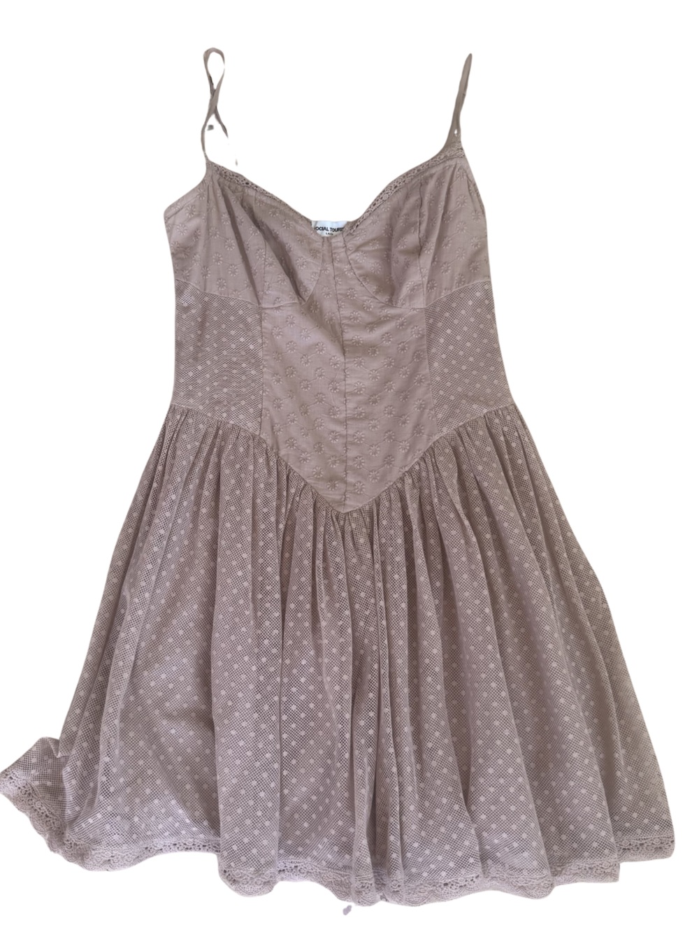 Hollister Taupe Lace Trim Mini Dress | Spaghetti Strap Fit & Flare Dress